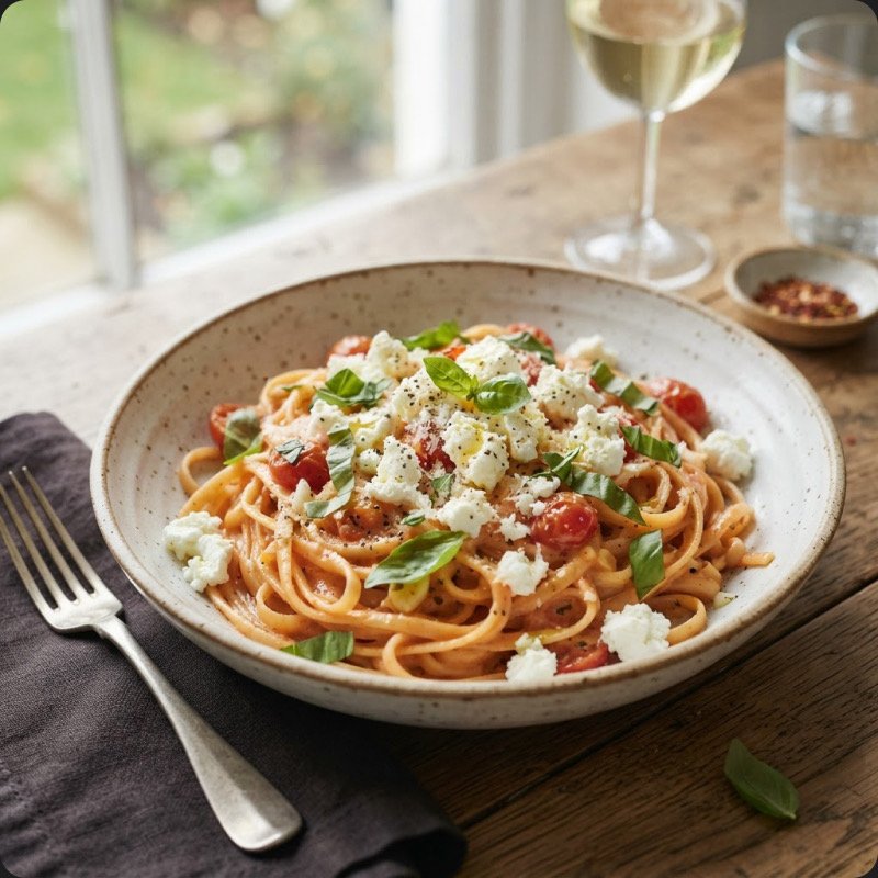 Creamy Linguine with Tomato & Fresh Goat Cheese