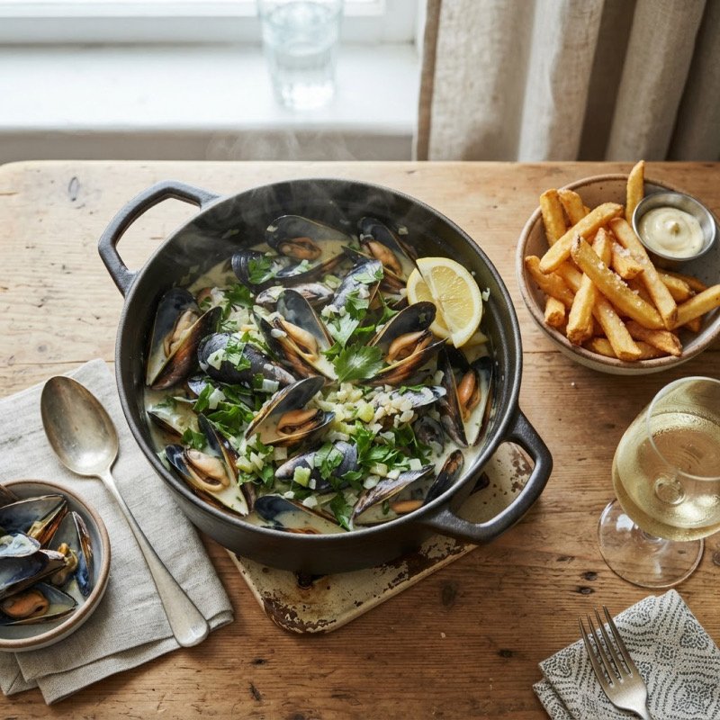Mussels in White Wine Cream Sauce